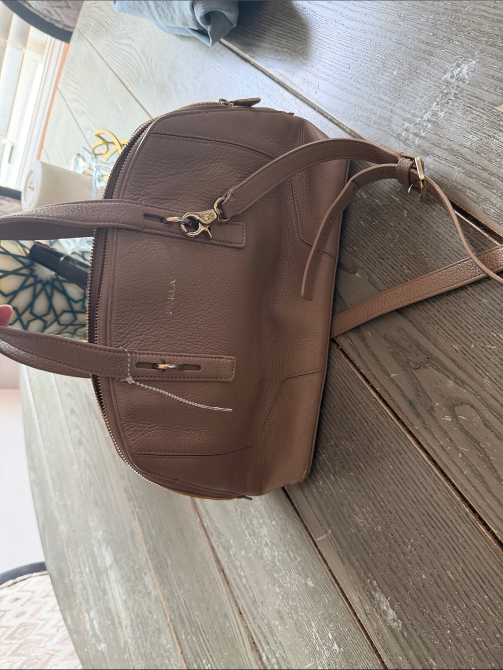 Furla Leather Dome Satchel Handbag in Brown